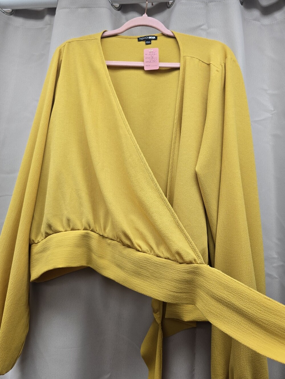 Fashion Nova Mustard Yellow Wrap V-Neck Crop Blouse Size 2X